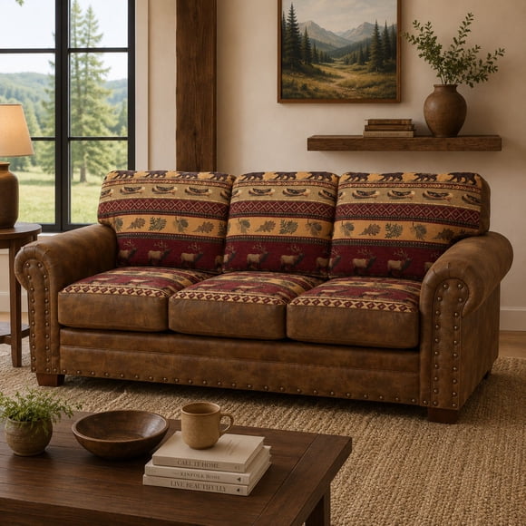Sierra Mountain Lodge Inspired Tapestry Sofa