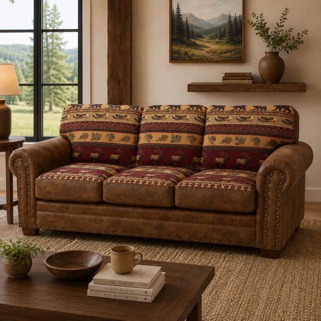Sierra Mountain Lodge Inspired Tapestry Sofa