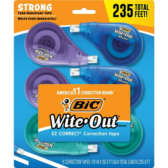 BIC Wite Out EZ Correct Tear-Resistant Tape, 6 Count