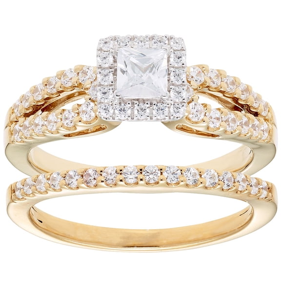1.00 CT. T.W. Princess Cut Halo Diamond Ring & Band Set in 14K Gold