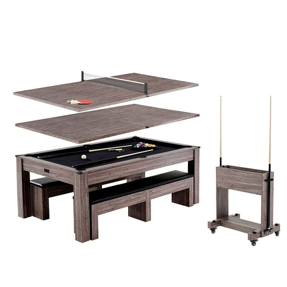 Barrington Billiards Monteray 7’ Drop Pocket Pool Table, 3-in-1 Dining Top & Table Tennis with Game Accessories