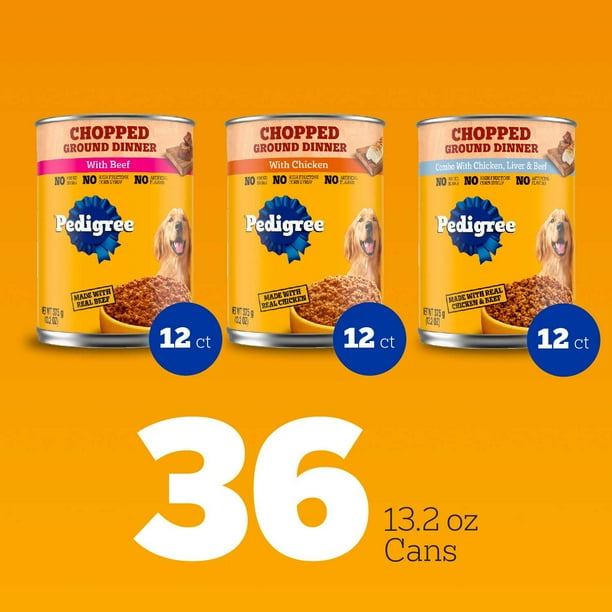 Pedigree Chopped Ground Dinner, Variety Pack, 36 ct