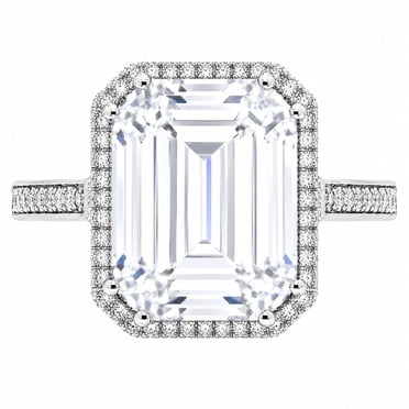 Lab Created Emerald Cut Gemstone and Diamond Ring in Sterling Silver