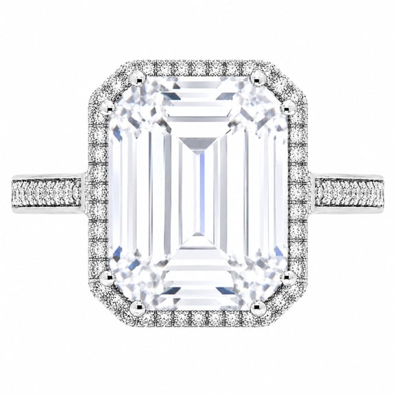 Lab Created Emerald Cut Gemstone and Diamond Ring in Sterling Silver