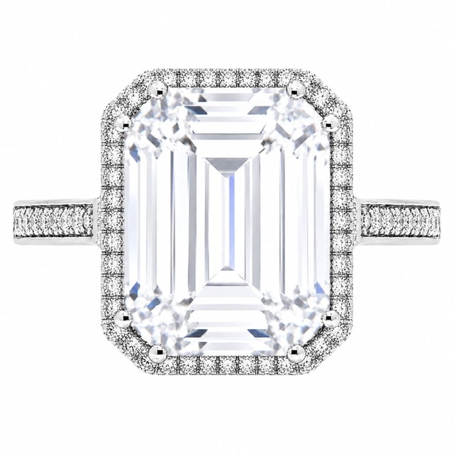 Lab Created Emerald Cut Gemstone and Diamond Ring in Sterling Silver