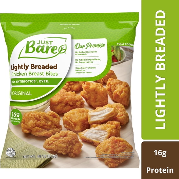 Just Bare Lightly Breaded Chicken Breast Original Bites, Frozen, 3 lbs.