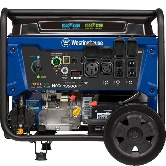 12,500/9500–Watt Westinghouse Dual Fuel Portable Generator With CO Sensor + Remote Electric Start / Propane Hose