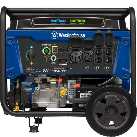 12,500/9500–Watt Westinghouse Dual Fuel Portable Generator With CO Sensor + Remote Electric Start / Propane Hose