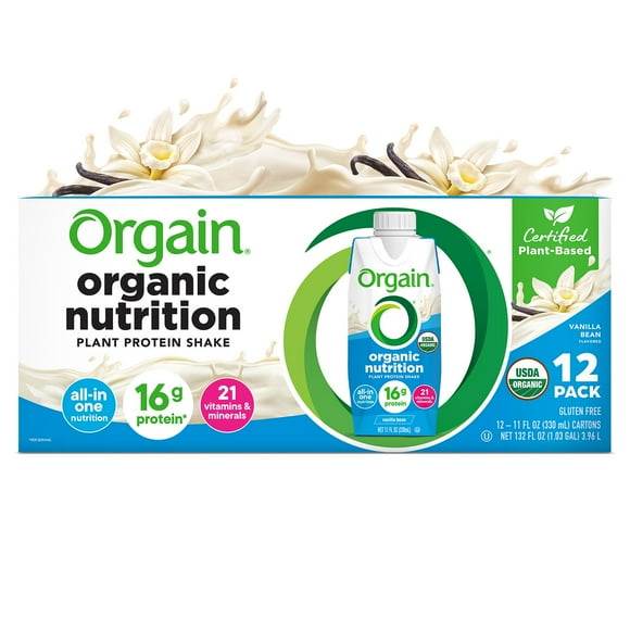 Orgain Organic Nutrition 16g Vegan Plant Based Protein Shake, Vanilla Bean 11 fl. oz., 12 ct.