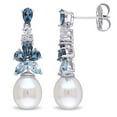 thumbnail image 1 of 8.5-9 MM Freshwater Cultured Pearl Blue and White Topaz Drop Earrings in Sterling Silver, 1 of 5