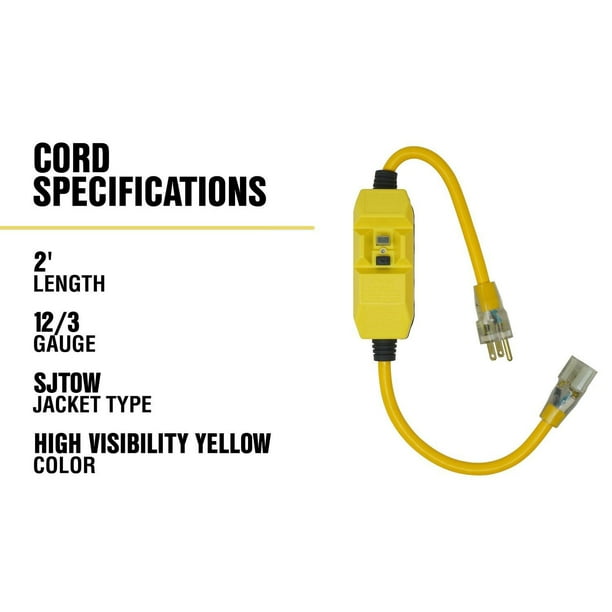Yellow Jacket 2 ft. 12/3 SJTW In-Line GFCI Heavy-Duty Cord with