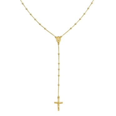High Polish Rosary Bead Necklace in 14K Gold