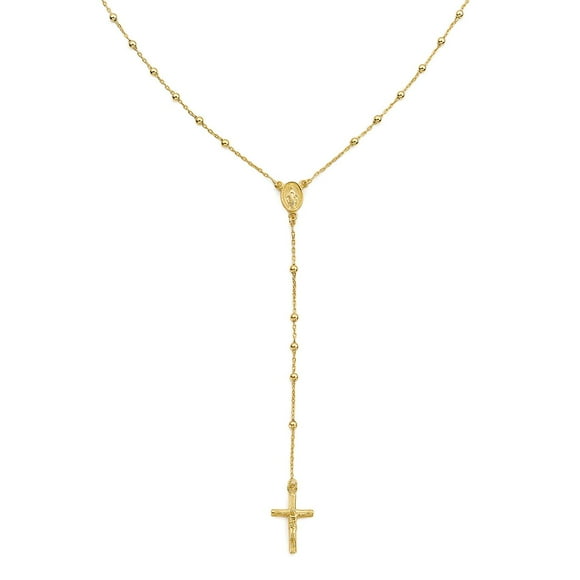 High Polish Rosary Bead Necklace in 14K Gold