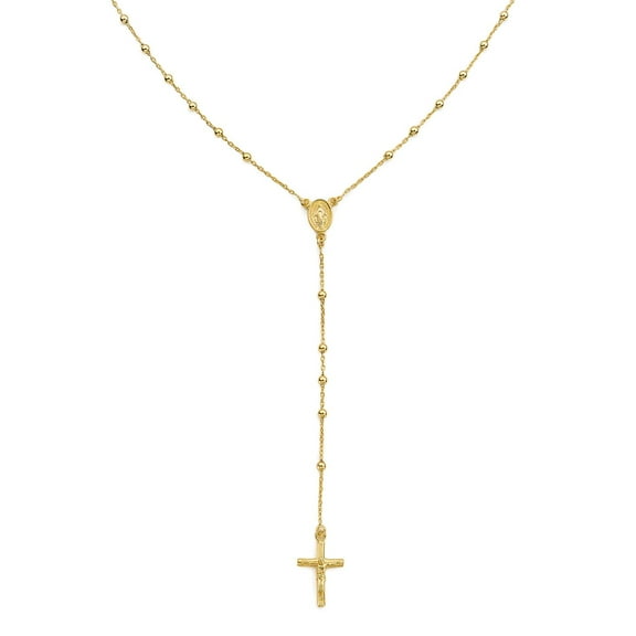 High Polish Rosary Bead Necklace in 14K Gold
