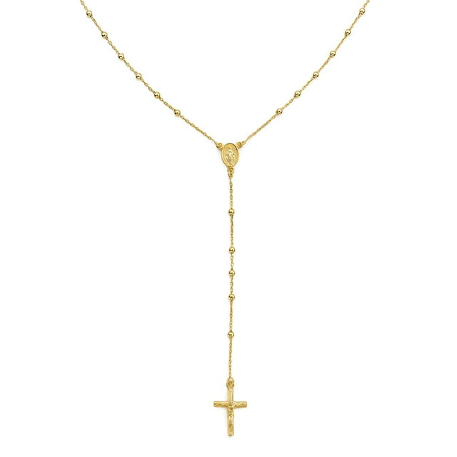 High Polish Rosary Bead Necklace in 14K Gold