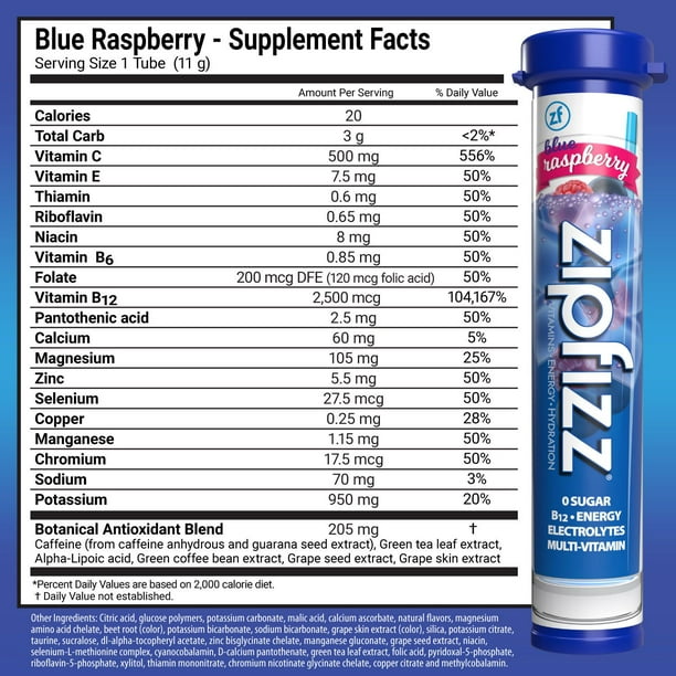 Zipfizz Energy Multi-Vitamin Hydration Drink Mix, Blue Raspberry