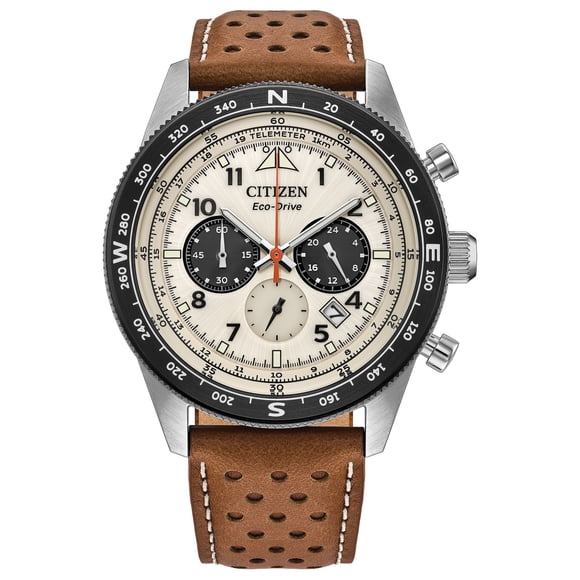 Citizen Eco-Drive Men's Sport Casual Brycen Brown Leather Strap with Ivory Dial