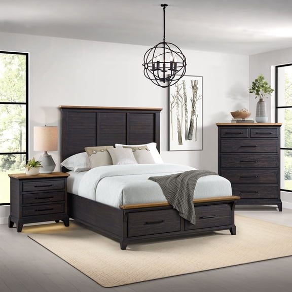 Society Den Johnshaven King Storage 3PC Bedroom Set in Espresso & Brown