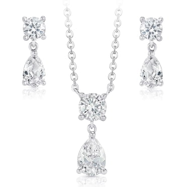 Lab White Sapphire Pendant and Earring Set in Sterling Silver