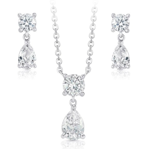 Lab White Sapphire Pendant and Earring Set in Sterling Silver
