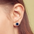 thumbnail image 3 of Round Cut Gemstone & 0.13 CT. TW Diamond Stud Halo Earrings in Sterling Silver, 3 of 5