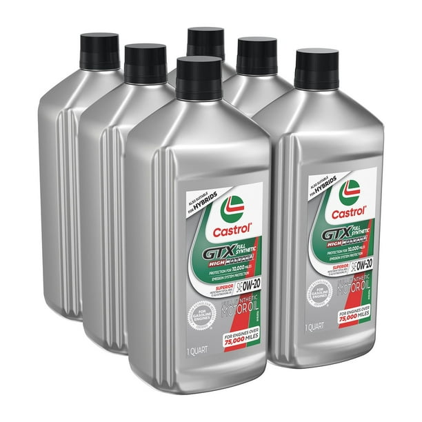 Castrol GTX Full Synthetic High Mileage Motor Oil 0W-20, 6 pack, 1