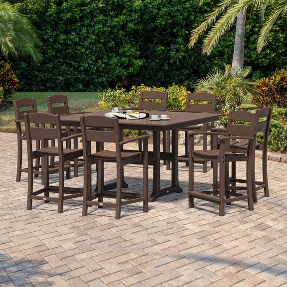 POLYWOOD Gulf Shores Farmhouse Trestle Counter Arm Chair Set, 9pc