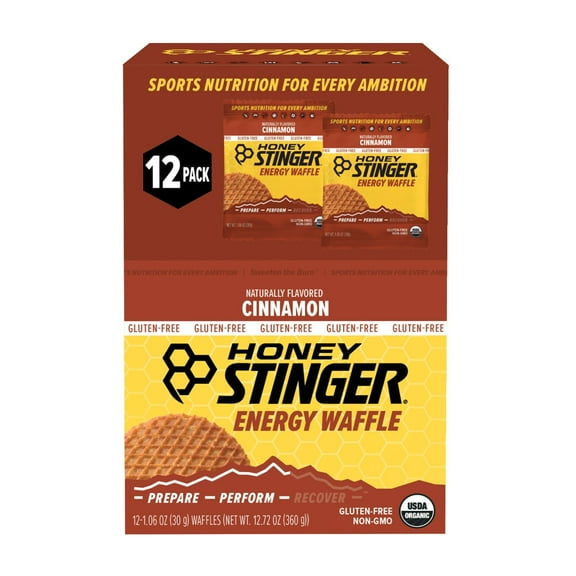 Honey Stinger Organic Energy Waffle, Gluten Free Cinnamon, Caffeine Free Healthy Snack, 1.06 oz., 12 pk.