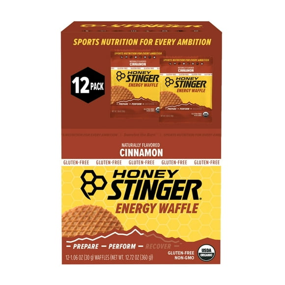 Honey Stinger Organic Energy Waffle, Gluten Free Cinnamon, Caffeine Free Healthy Snack, 1.06 oz., 12 pk.