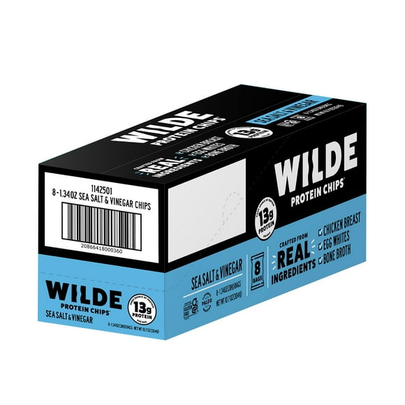 WILDE 13g Sea Salt & Vinegar Protein Chips, 8 pk.