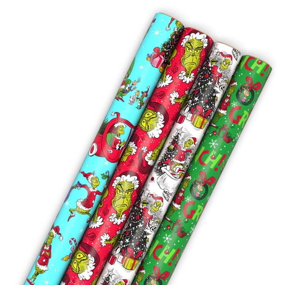 Hallmark 250 Sq. Ft. Dr. Seuss Grinch Wrapping Paper Rolls, 4-Pack