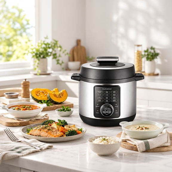 CUCKOO Electric Pressure Cooker 6-quart. 8-in-1 Pressure Cooker with Built-in Stainless Steel Inner Pot. 24-cup Capacity.