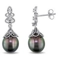 thumbnail image 1 of 9-9.5 mm Black Drop Tahitian Pearl and Diamond-Accent Dangle Earrings in 14K Gold, 1 of 5