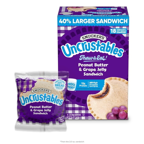 Smucker's Uncrustables Peanut Butter and Grape Jelly Sandwiches, Frozen, 18 ct.
