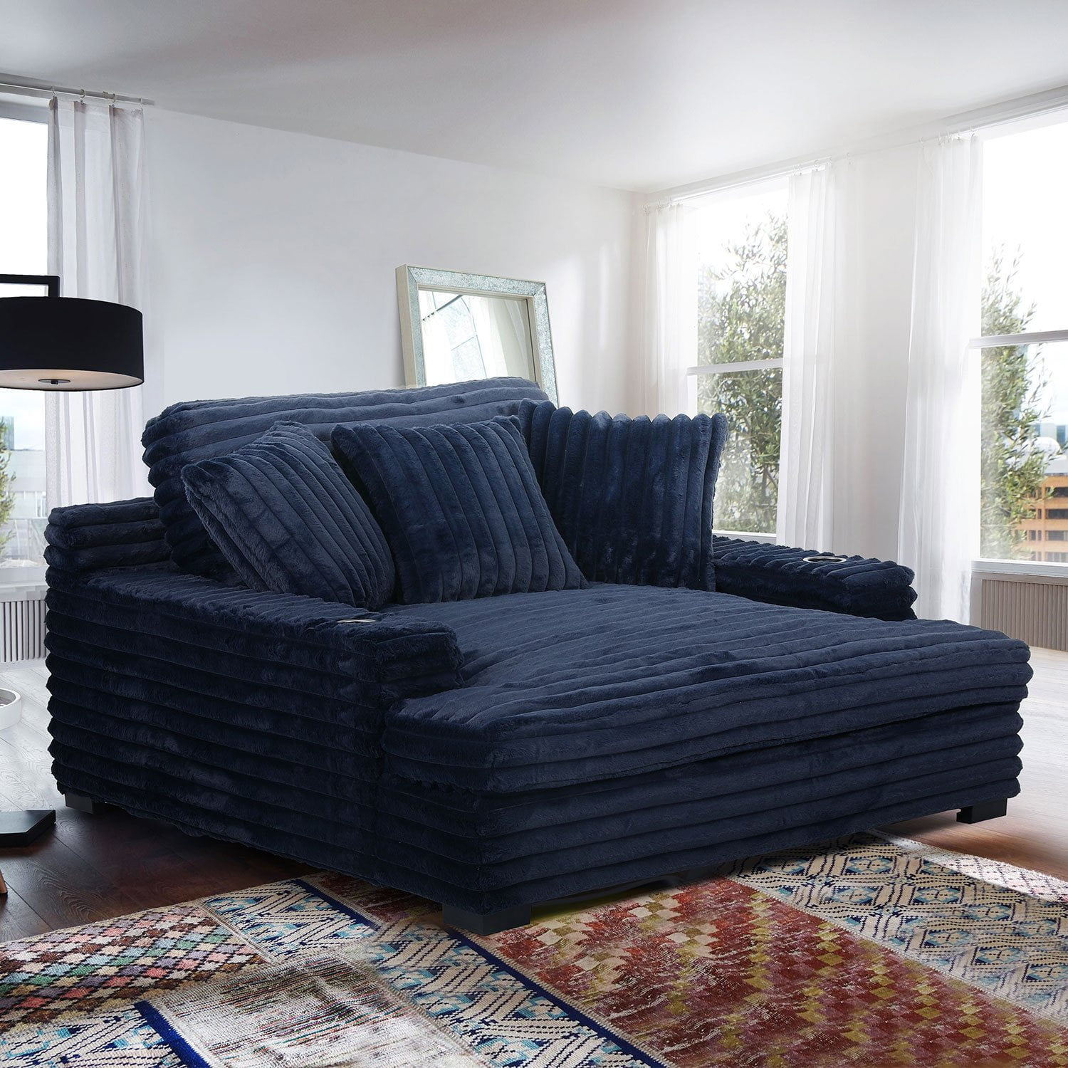 Oversized Cozy Chaise Lounger with Dual Cup Holders USB/USB-C