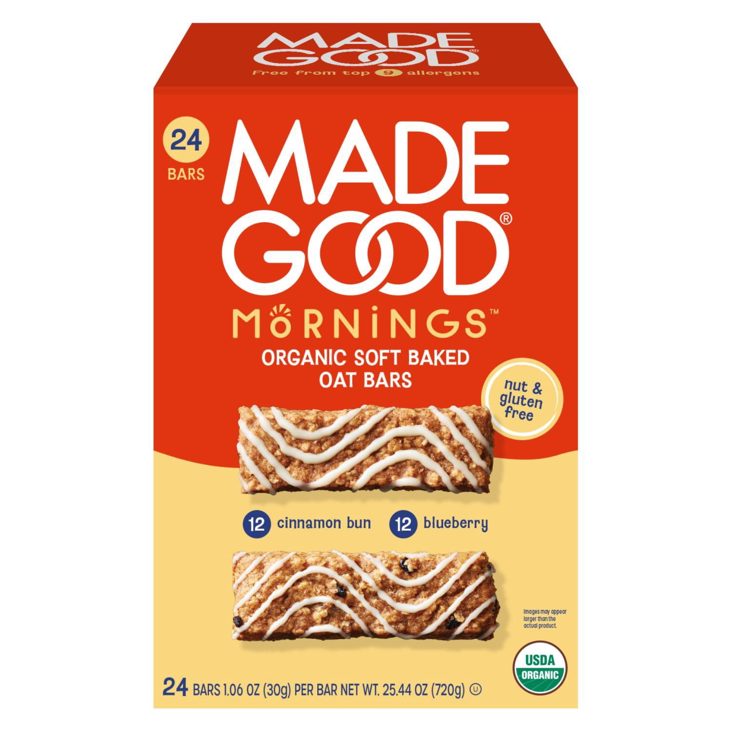 MadeGood Mornings Organic Soft Baked Oat Bars, Variety Pack, 24 ct.