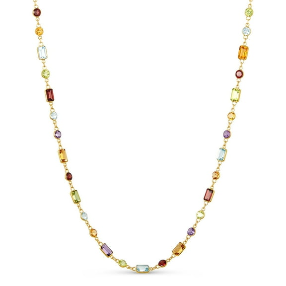 Multi-Gemstone Station Necklace in 14K Gold