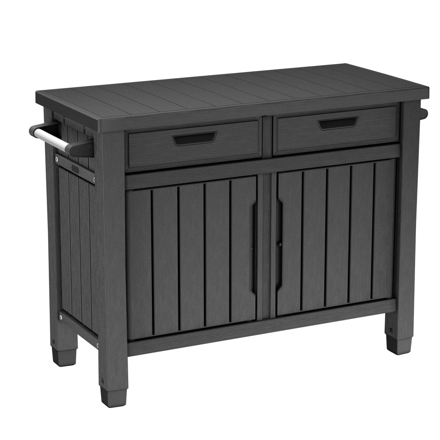 Keter Outdoor Grill Table, Buffet, Entertainment and Storage Cabinet w/ Drawers, Graphite Gray - Thumbnail 3