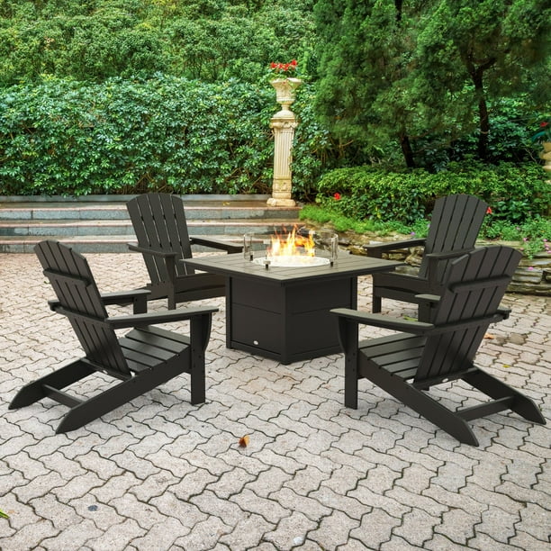 POLYWOOD Gulf Shores Adirondack Conversation Set with Fire Pit