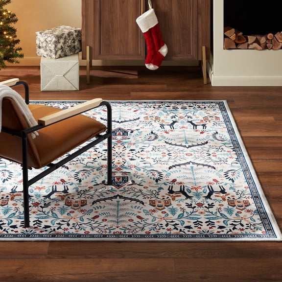Frosty Bells Yale Haven Washable Recycled Holiday Area Rug, Assorted Sizes & Designs