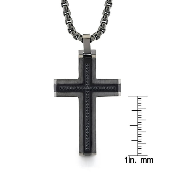 Spartan Stainless Steel with Black Spinel Gemstones Men's Cross