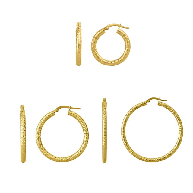Diamond Cut Hoop Earrings in 14K Gold