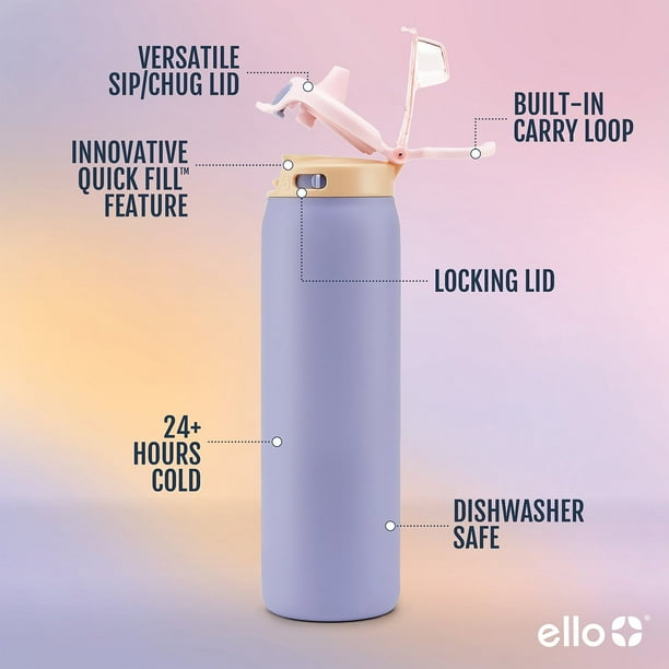 Ello Pop & Fill 22oz. Stainless Steel Water Bottle with Leak Proof