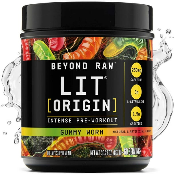 GNC Beyond Raw Lit Orgin Pre-Workout, Gummy Worm, 30.23 oz