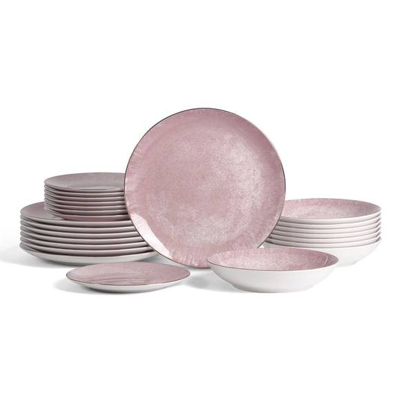Christian Siriano Onyx 24-Piece Porcelain with Gold Rim Dinnerware Set