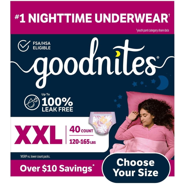 Goodnites Nighttime Bedwetting Underwear for Girls, Sizes Extra Small - Extra Extra Large