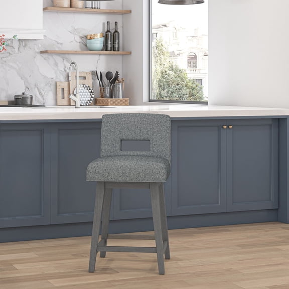 HH2 Home Upholstered Key Back Wood Adjustable Height Swivel Bar Stool