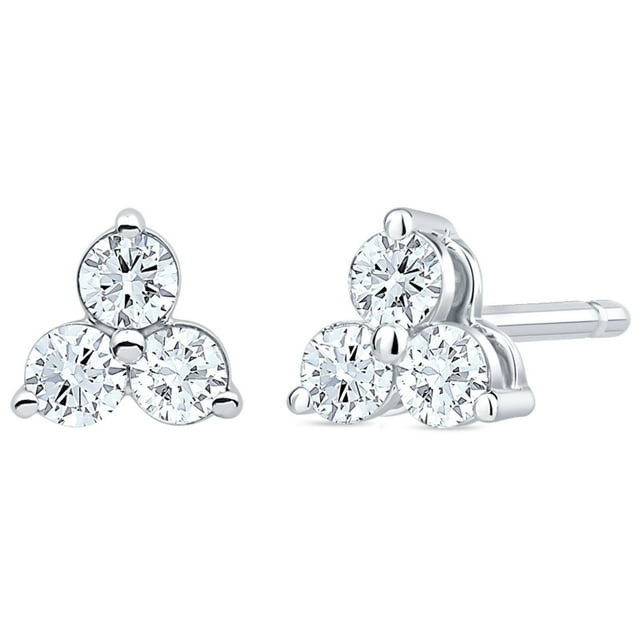 0.30 CT. T.W. Round Cut Three Stone Diamond Stud Earrings in 14K Gold