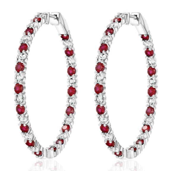 Lab Created Gemstone Huggie Hoop Earrings in Sterling Silver