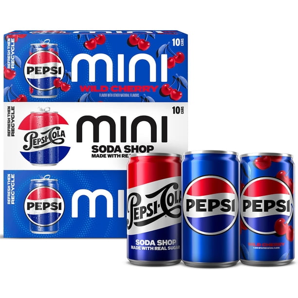 Pepsi Cola, Pepsi Wild Cherry and Pepsi Real Sugar Soda Mini